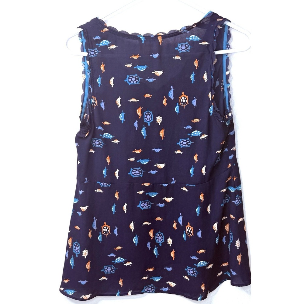 ANTHROPOLOGIE MAEVE Blue Turtle Size 6 Scalloped Trim Sleeveless Blouse -2805 - Picture 3 of 8